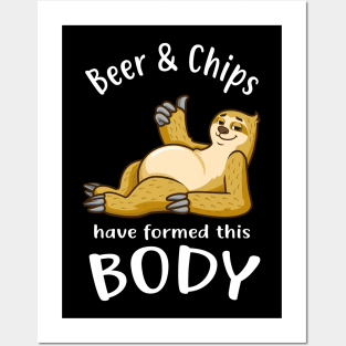 Sloth Funny Beer & Chips Belly Dad Body Men Gifts Posters and Art